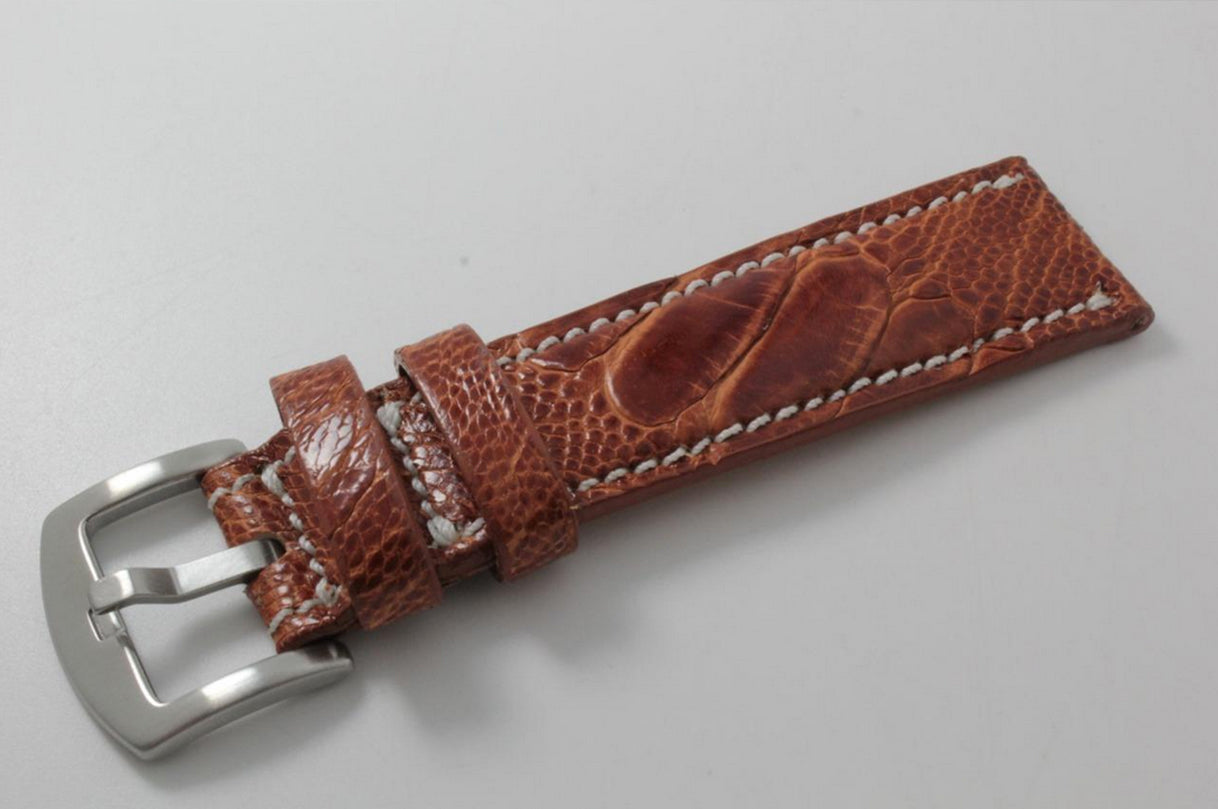 Cognac Ostrich Leg Leather Watch Strap