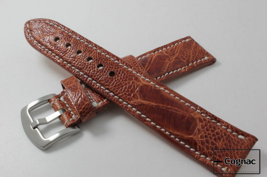 Cognac Ostrich Leg Leather Watch Strap