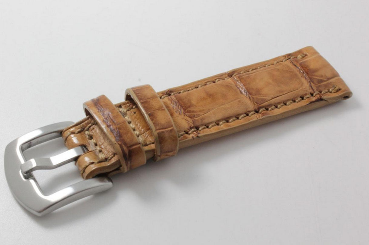 Handmade Tan Alligator Leather Watch Strap