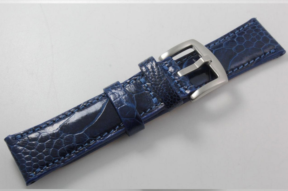 Genuine Sapphire Blue Ostrich Leg Leather Watch Strap