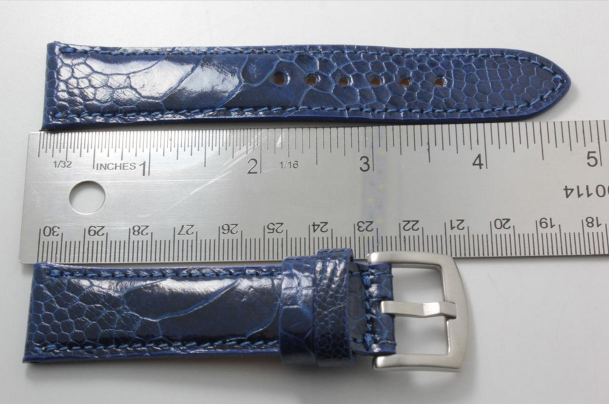 Genuine Sapphire Blue Ostrich Leg Leather Watch Strap