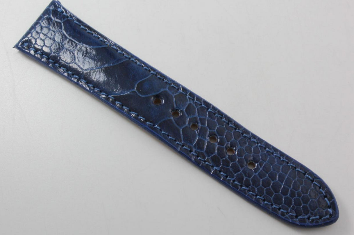 Genuine Sapphire Blue Ostrich Leg Leather Watch Strap