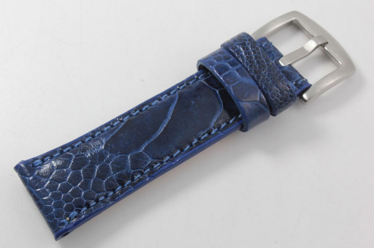 Genuine Sapphire Blue Ostrich Leg Leather Watch Strap