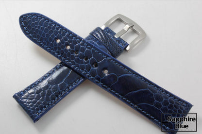 Genuine Sapphire Blue Ostrich Leg Leather Watch Strap