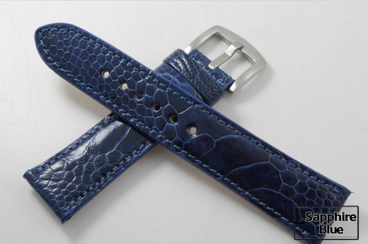 Genuine Sapphire Blue Ostrich Leg Leather Watch Strap