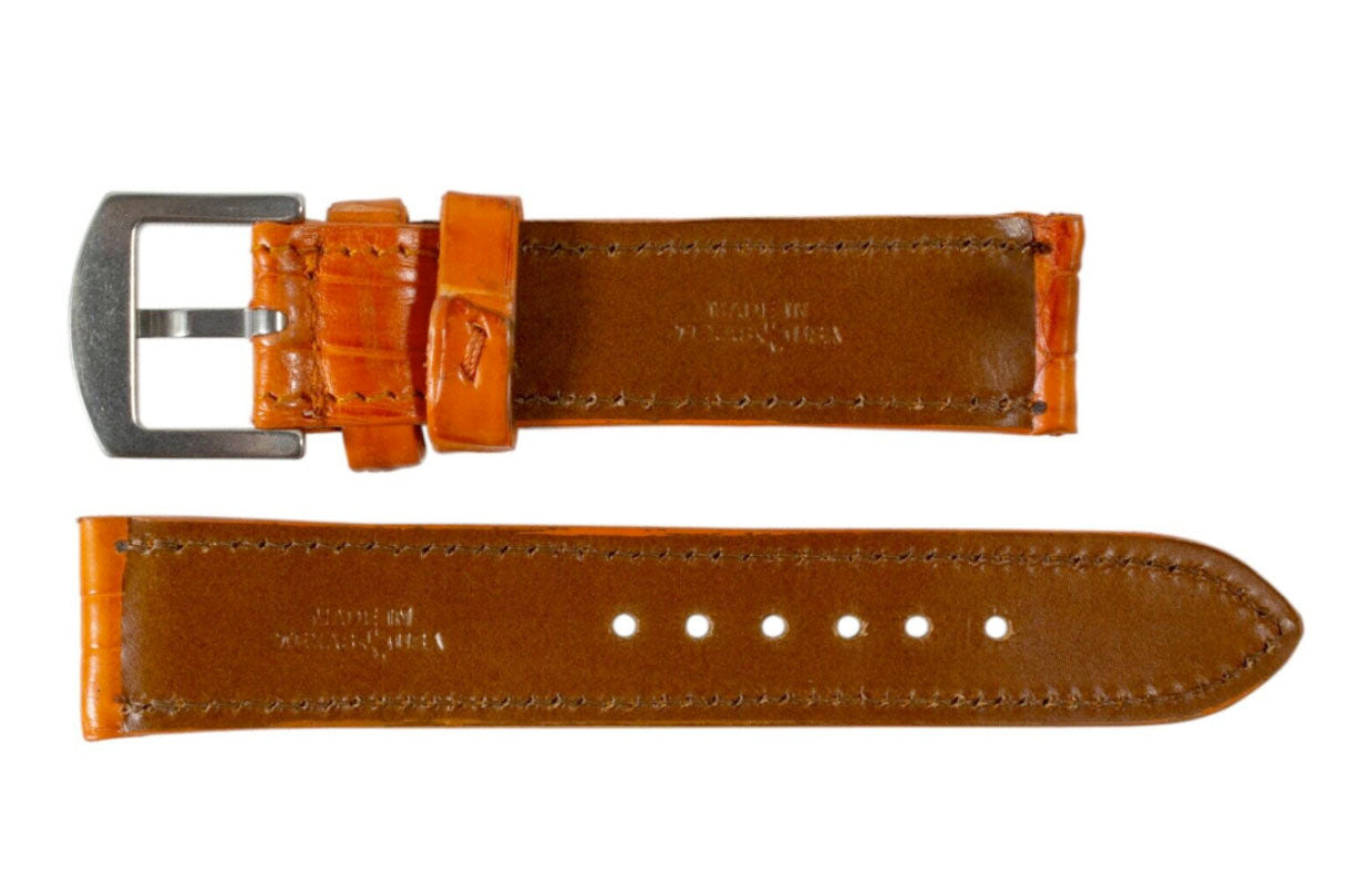 Handmade Tangerine Alligator Leather Watch Strap