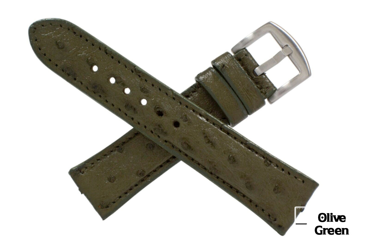 Genuine Olive Green Ostrich Leg Leather Watch Strap