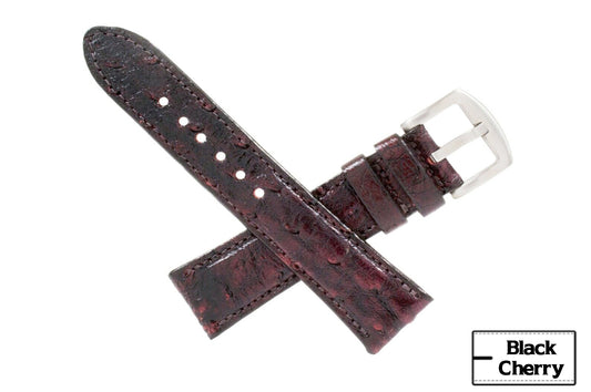 Black Cherry Full Quill Ostrich Leather Watch Strap