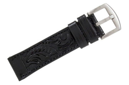 Black Hand Tooled Leather Watch Strap