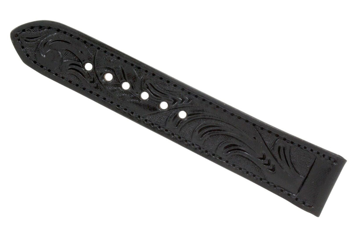 Black Hand Tooled Leather Watch Strap