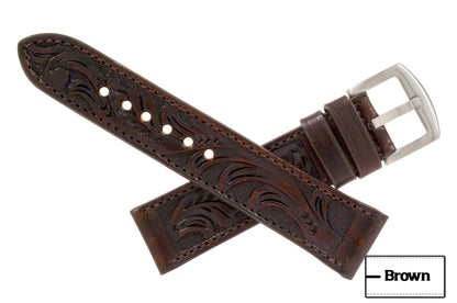 Brown Hand Tooled Leather Watch Strap