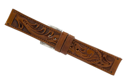 Cognac Hand Tooled Leather Watch Strap