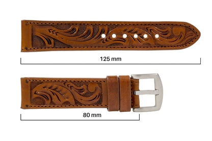 Cognac Hand Tooled Leather Watch Strap