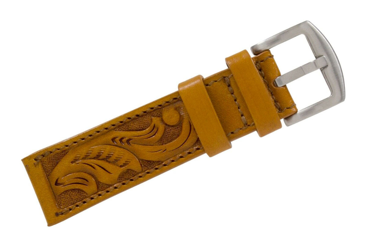 Tan Hand Tooled Leather Watch Strap