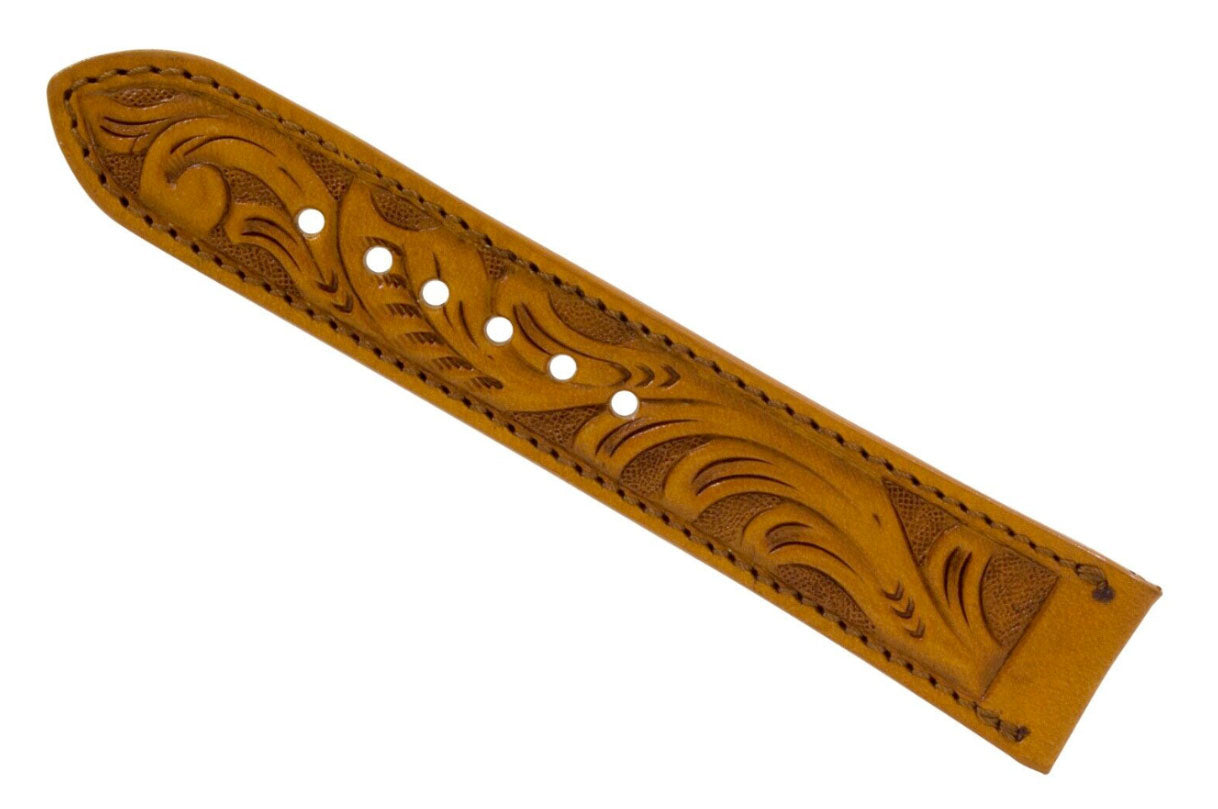 Tan Hand Tooled Leather Watch Strap