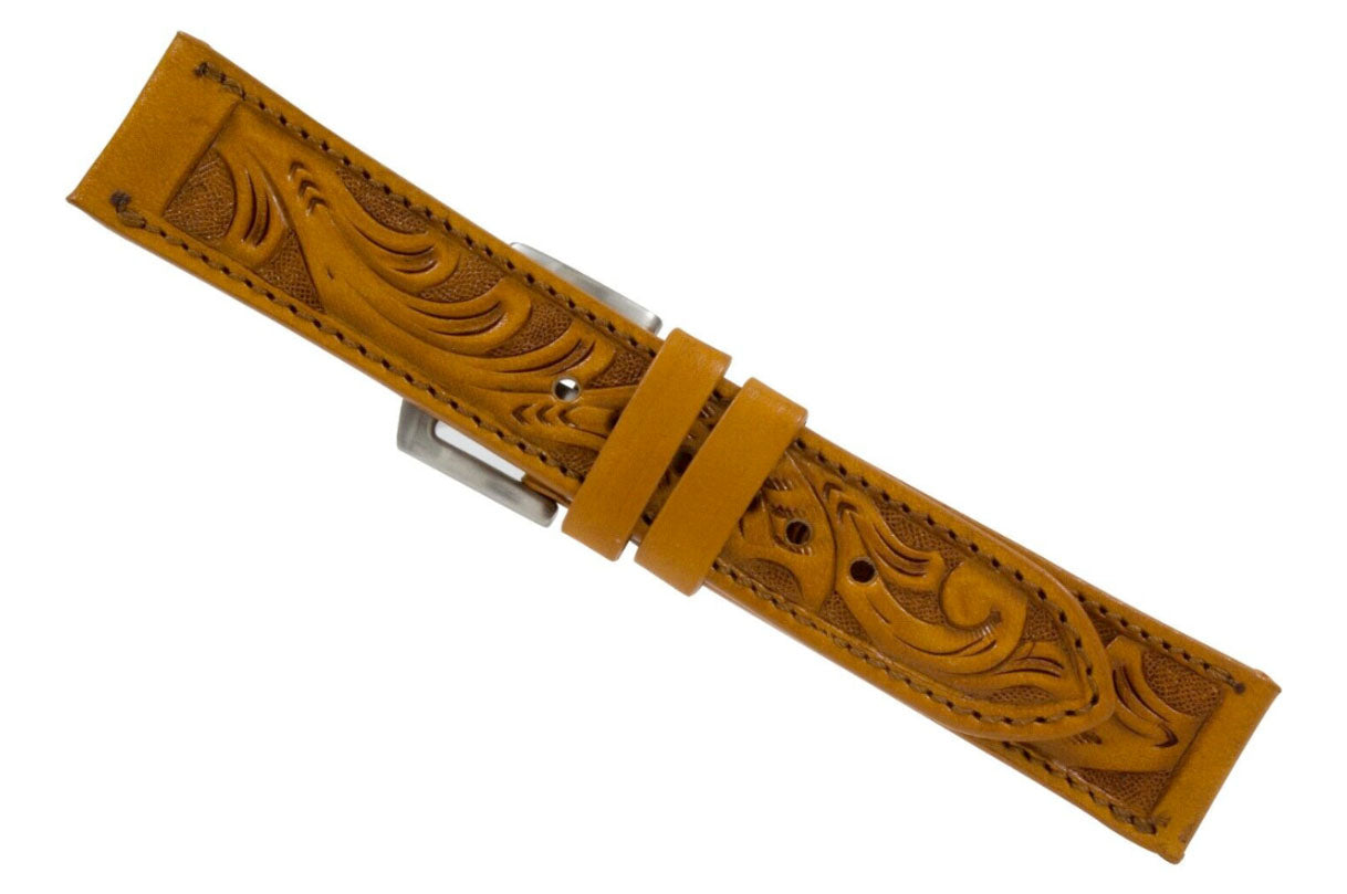 Tan Hand Tooled Leather Watch Strap