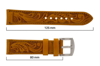 Tan Hand Tooled Leather Watch Strap