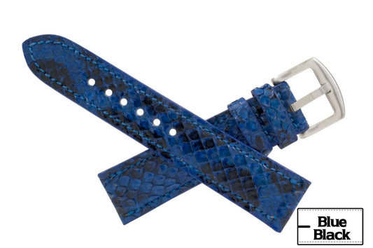 Blue Black Python Leather Watch Strap