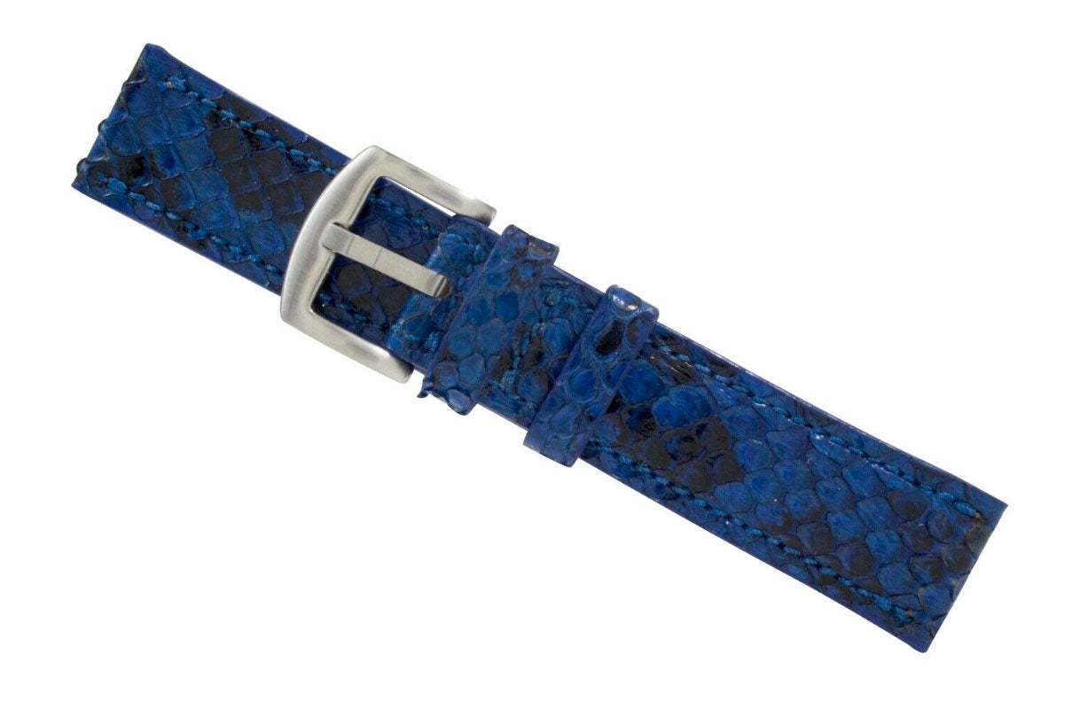 Blue Black Python Leather Watch Strap