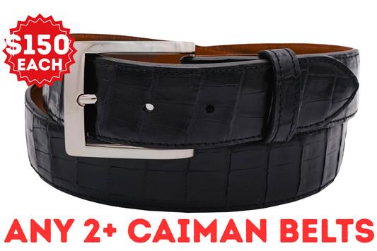 Black Caiman Crocodile Leather Belt