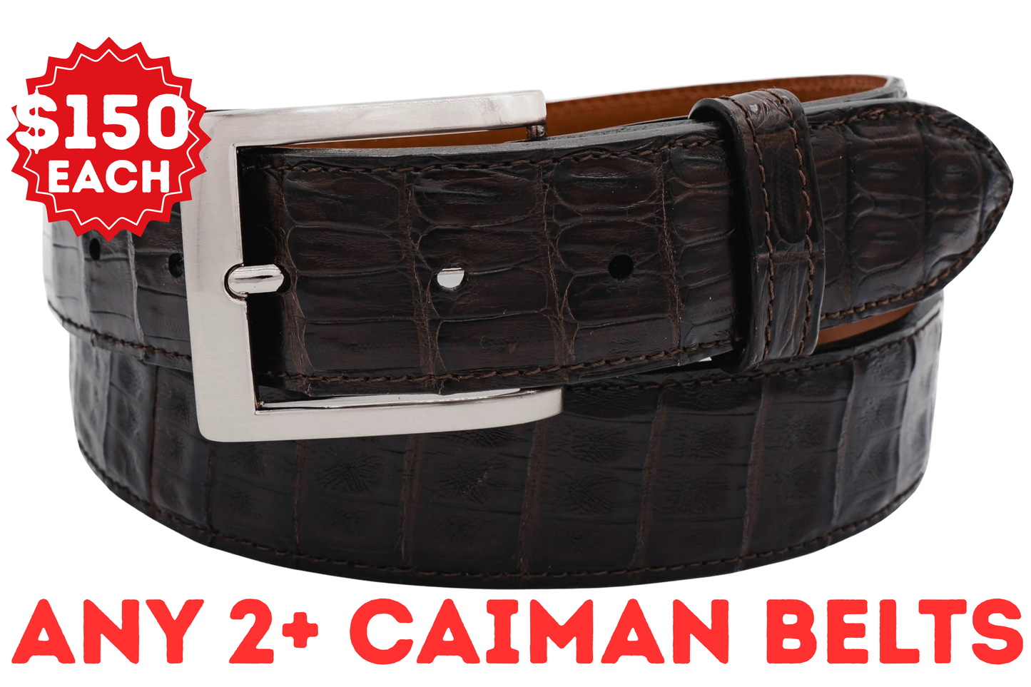 Dark Brown Caiman Crocodile Leather Belt
