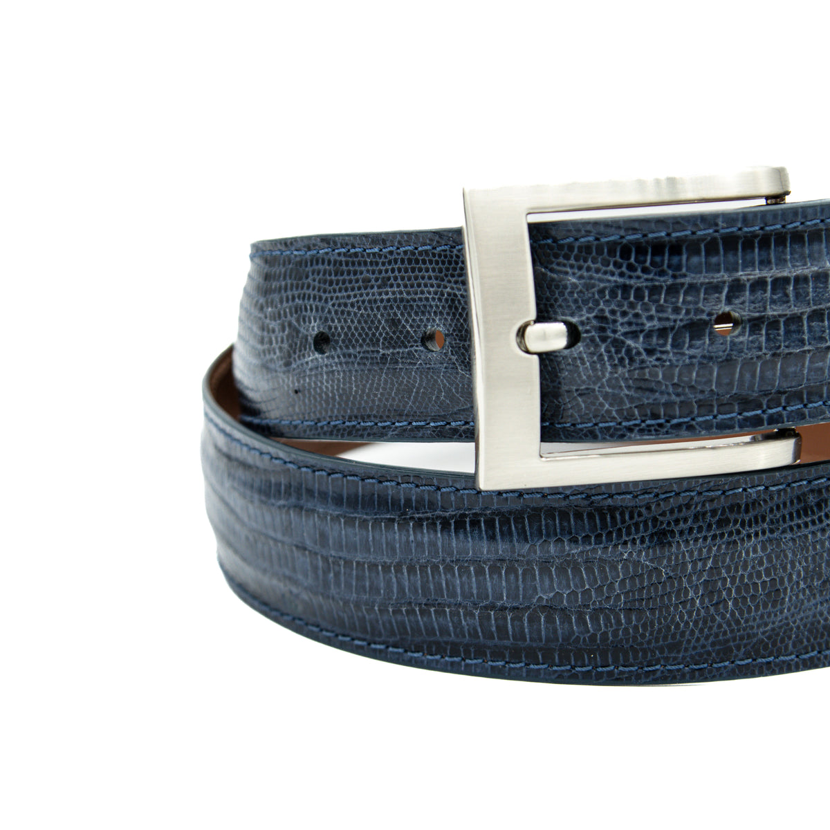Navy Blue Lizard Leather Belt