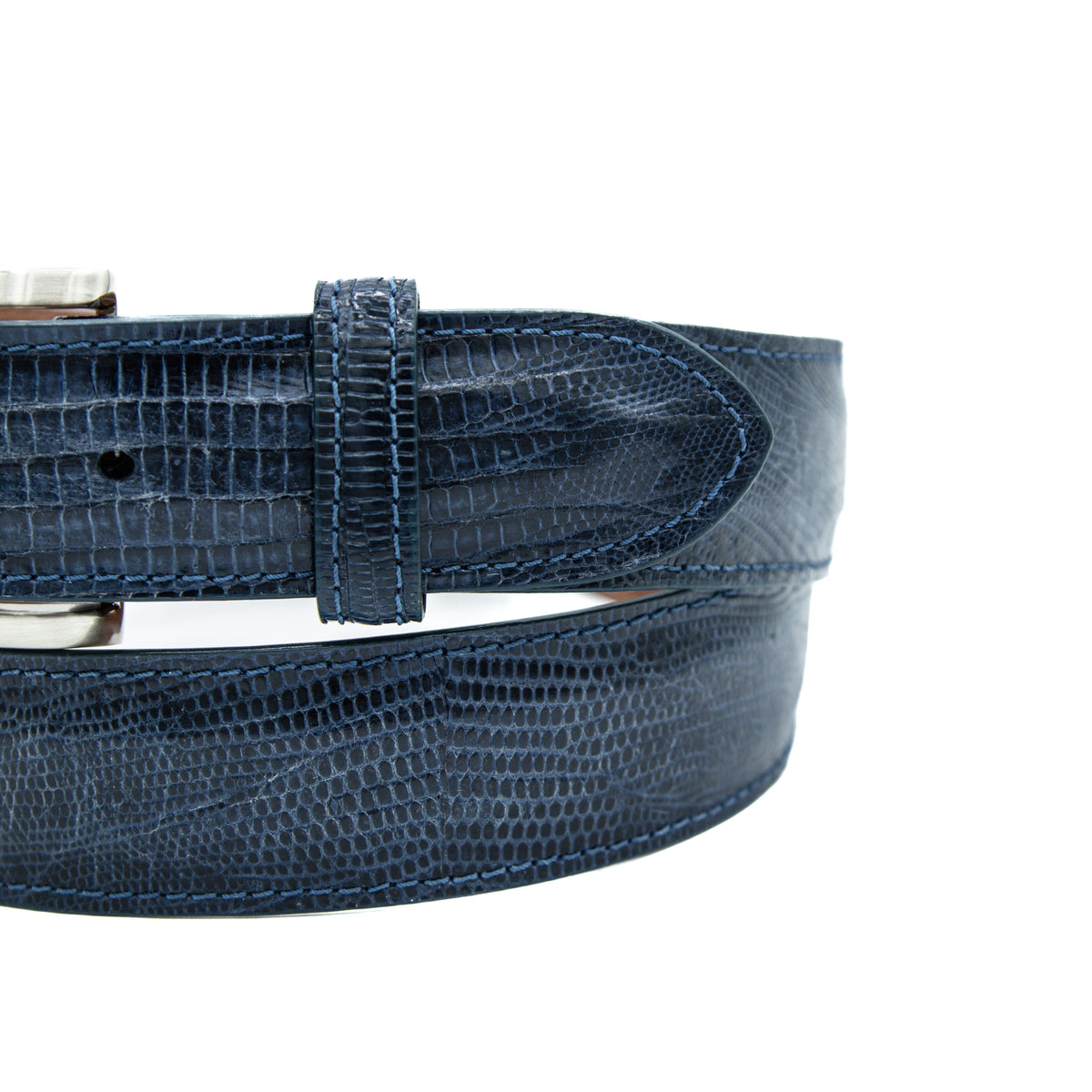 Navy Blue Lizard Leather Belt