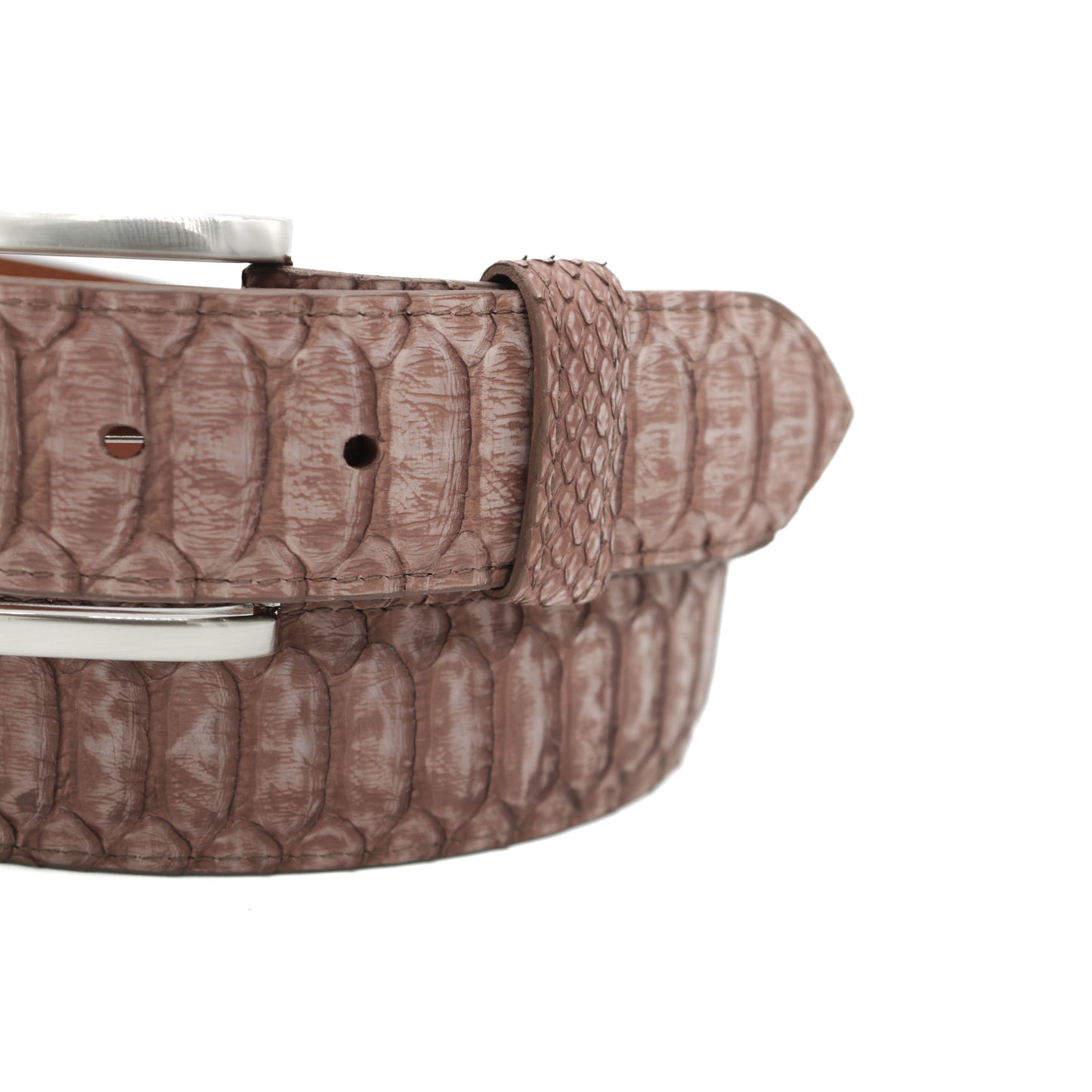 Center Cut Washed Brown Python Leather Belt