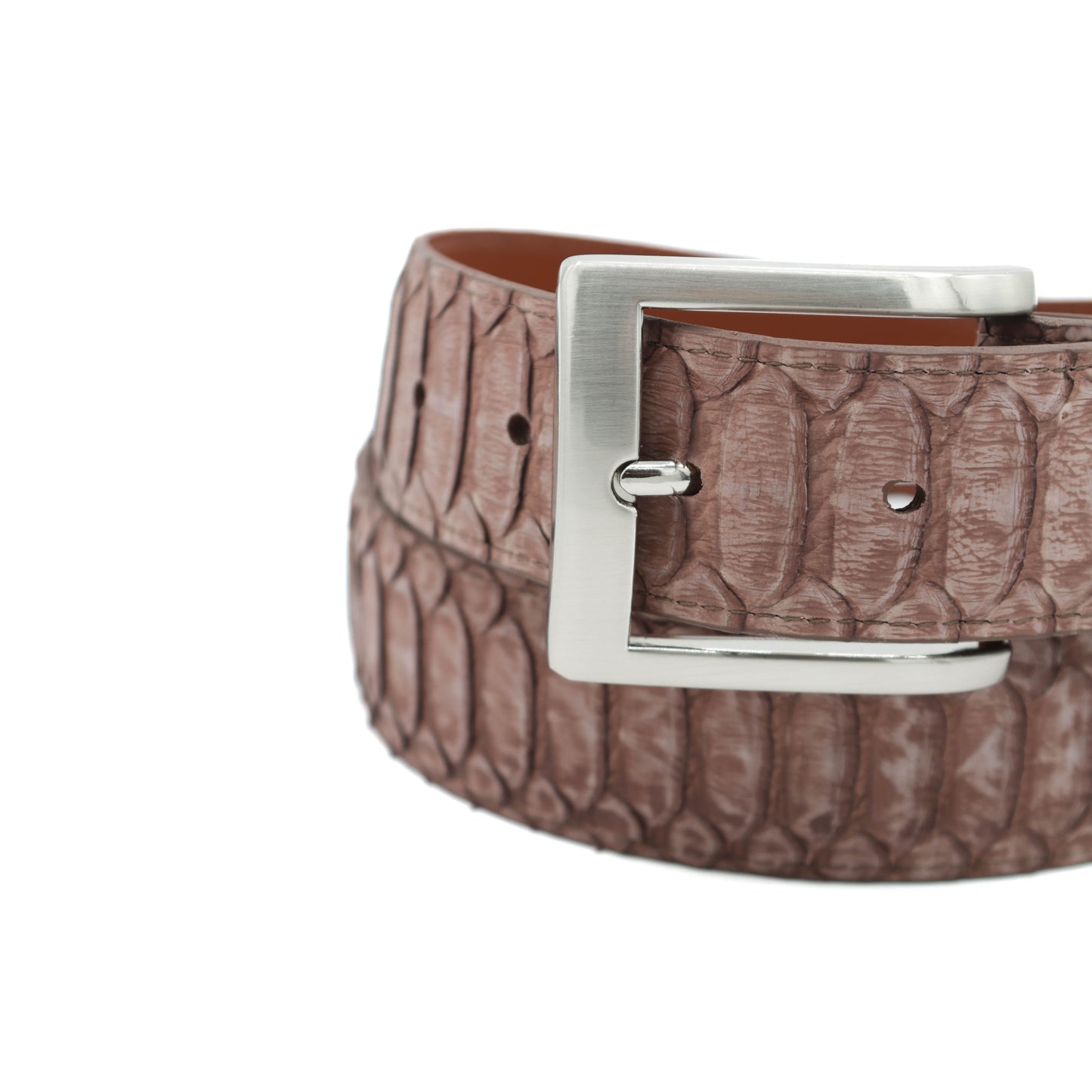 Center Cut Washed Brown Python Leather Belt