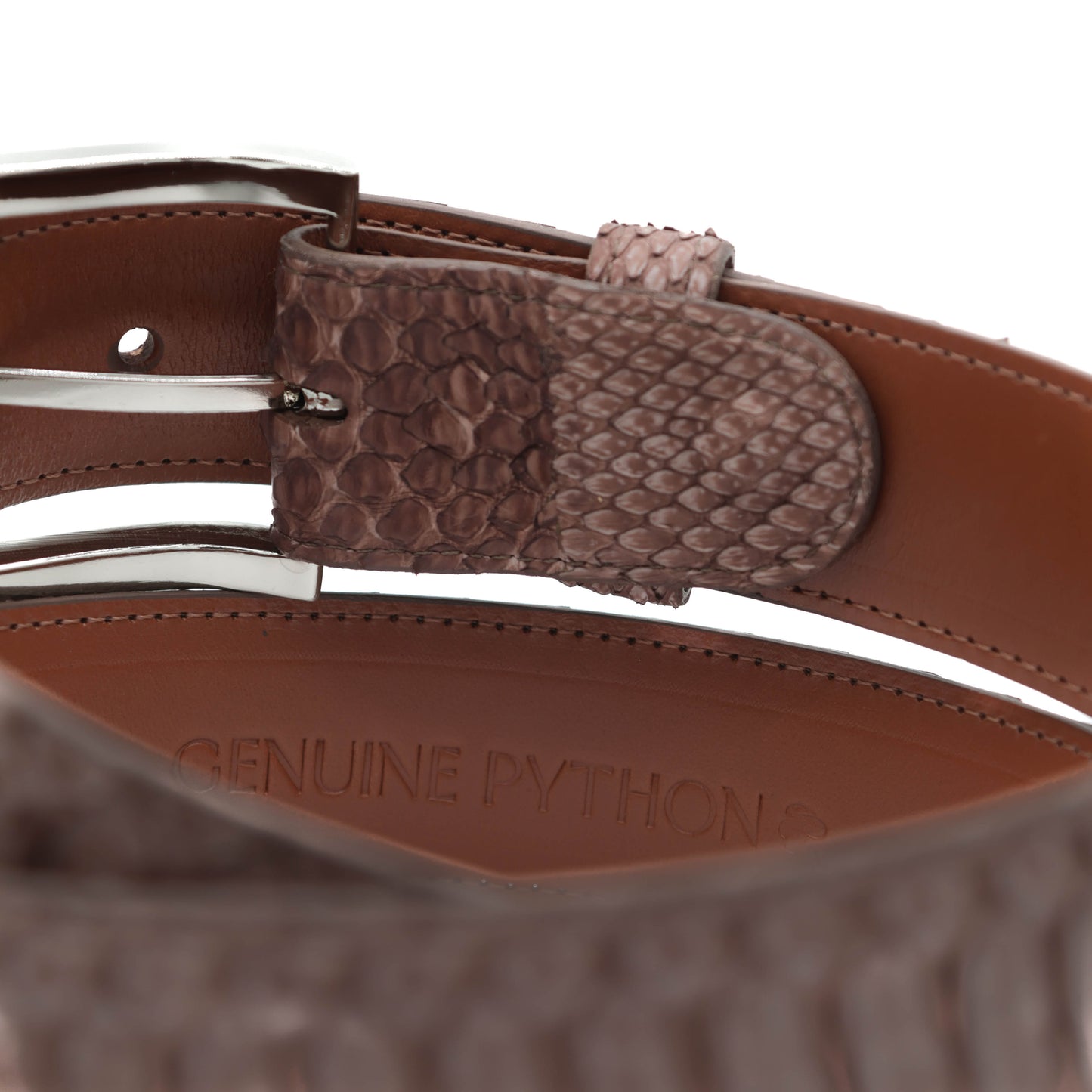 Center Cut Washed Brown Python Leather Belt