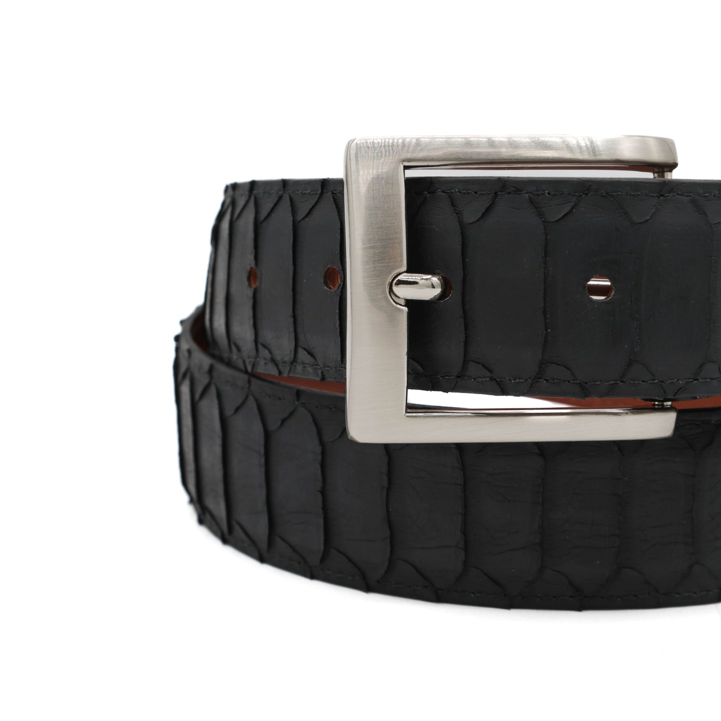 Center Cut Black Python Leather Belt