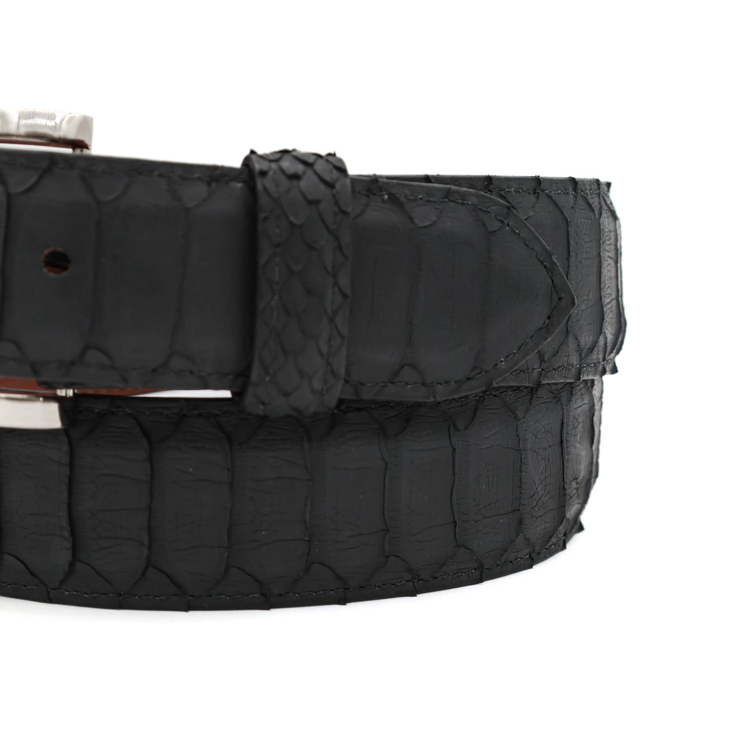 Center Cut Black Python Leather Belt