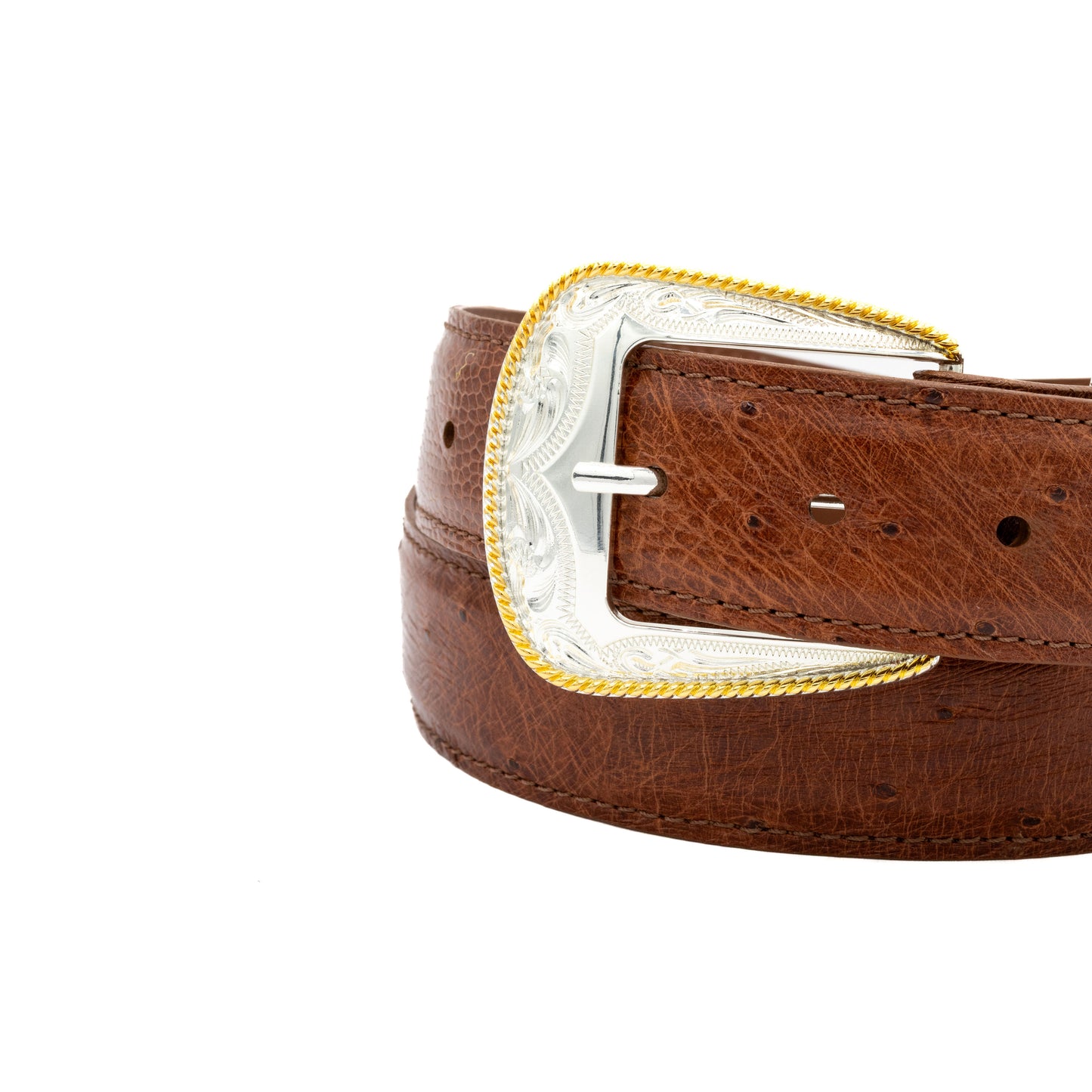 Cognac "Taylor Deluxe" Smooth Ostrich Leather Belt