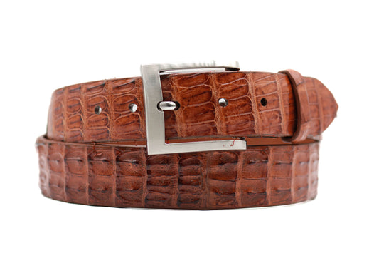 Cognac Alligator Double Tail Leather Belt