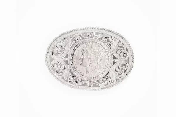 A Dollar Earned Filigree Sterling Silver (.925) Oval Trophy Belt Buckle