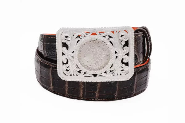 A Dollar Earned Roped Edge Sterling Silver (.925) Filigree Trophy Belt Buckle