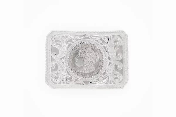 A Dollar Earned Roped Edge Sterling Silver (.925) Filigree Trophy Belt Buckle