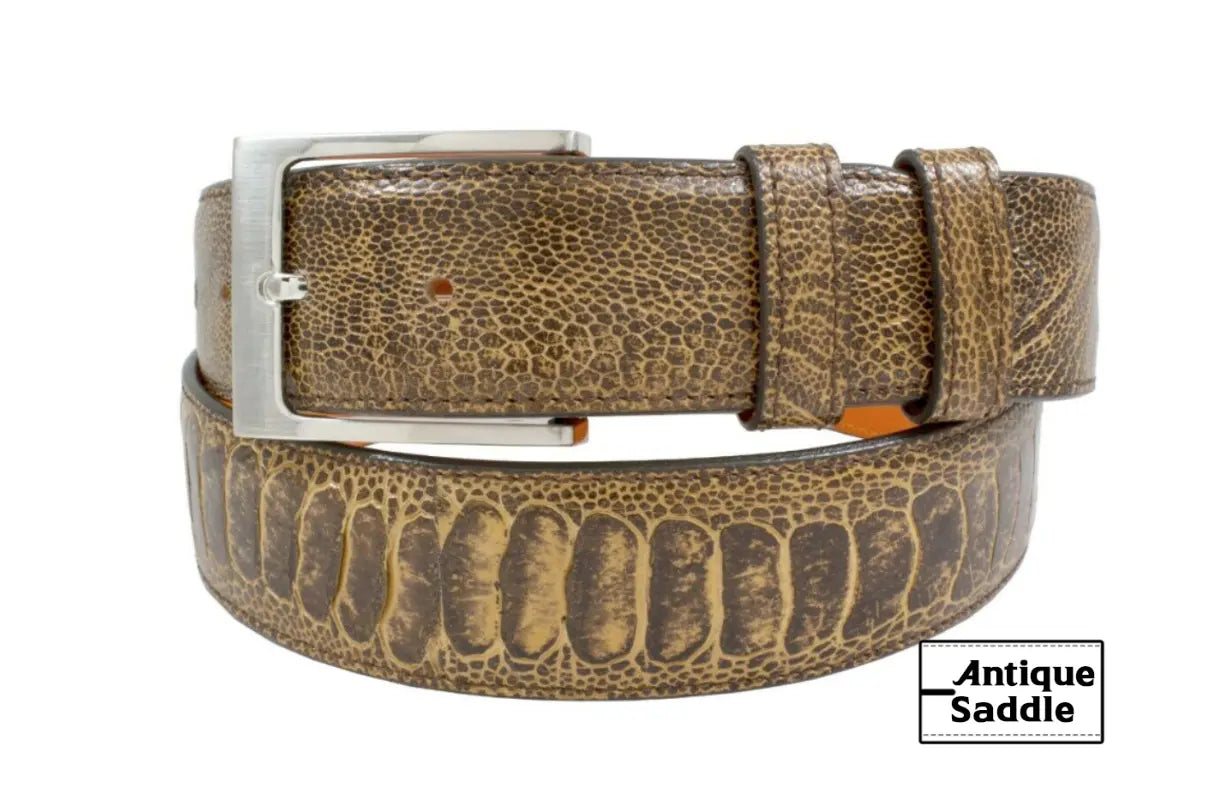 AAA ULTRA Antique Saddle Ostrich Leg Leather Belt