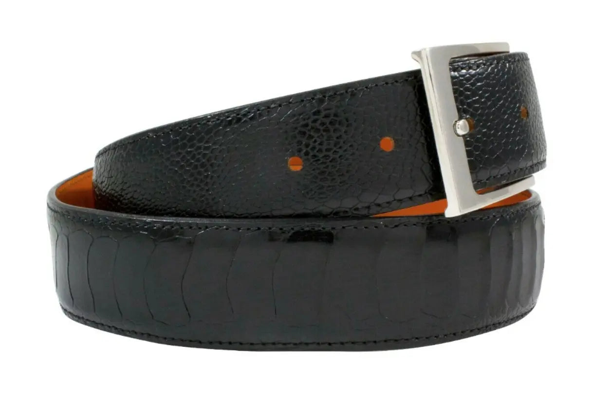 AAA ULTRA Black Ostrich Leg Leather Belt