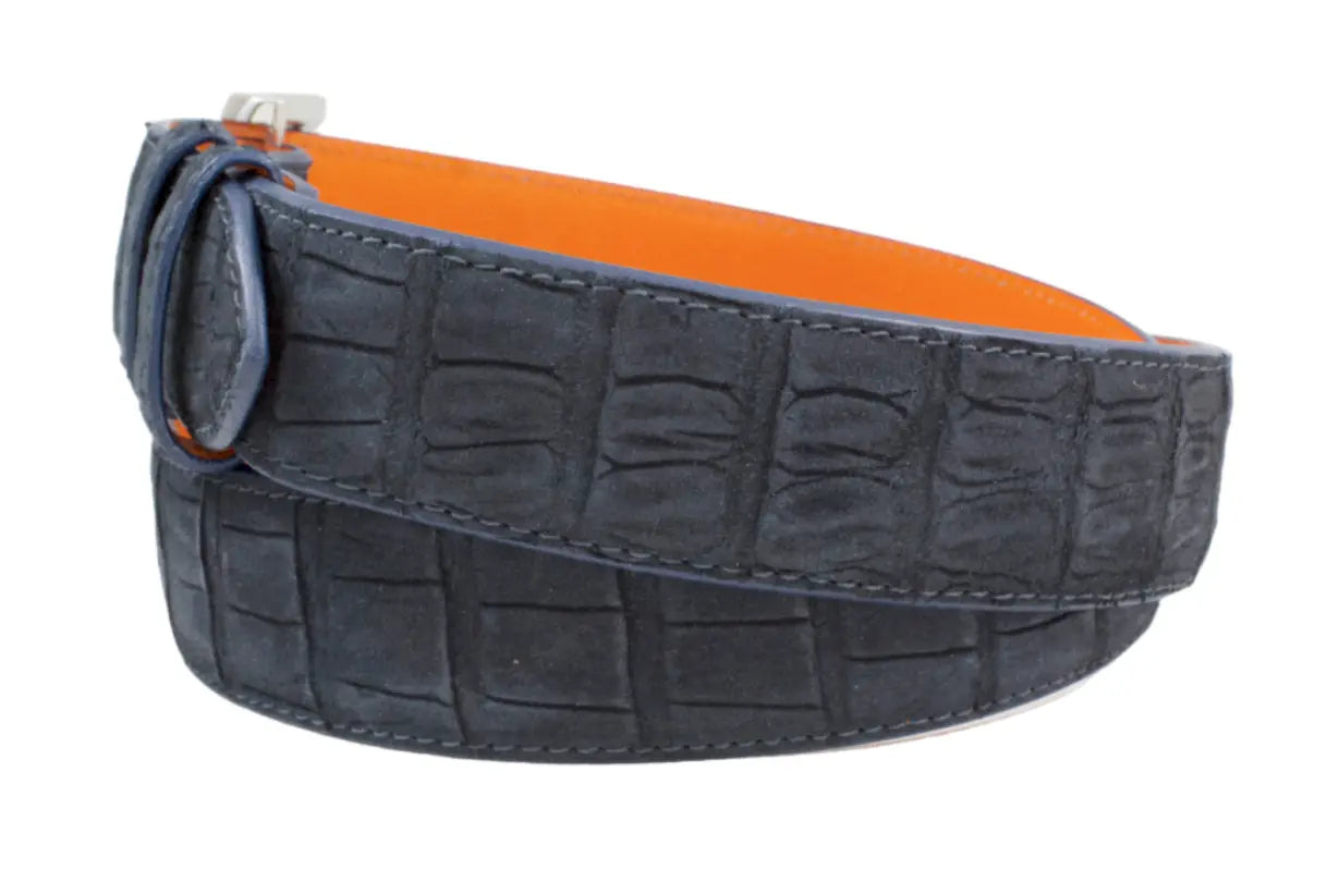 Handmade  AAA ULTRA Suede Navy Blue Alligator Leather Belt