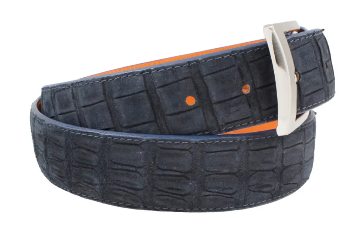 Handmade  AAA ULTRA Suede Navy Blue Alligator Leather Belt