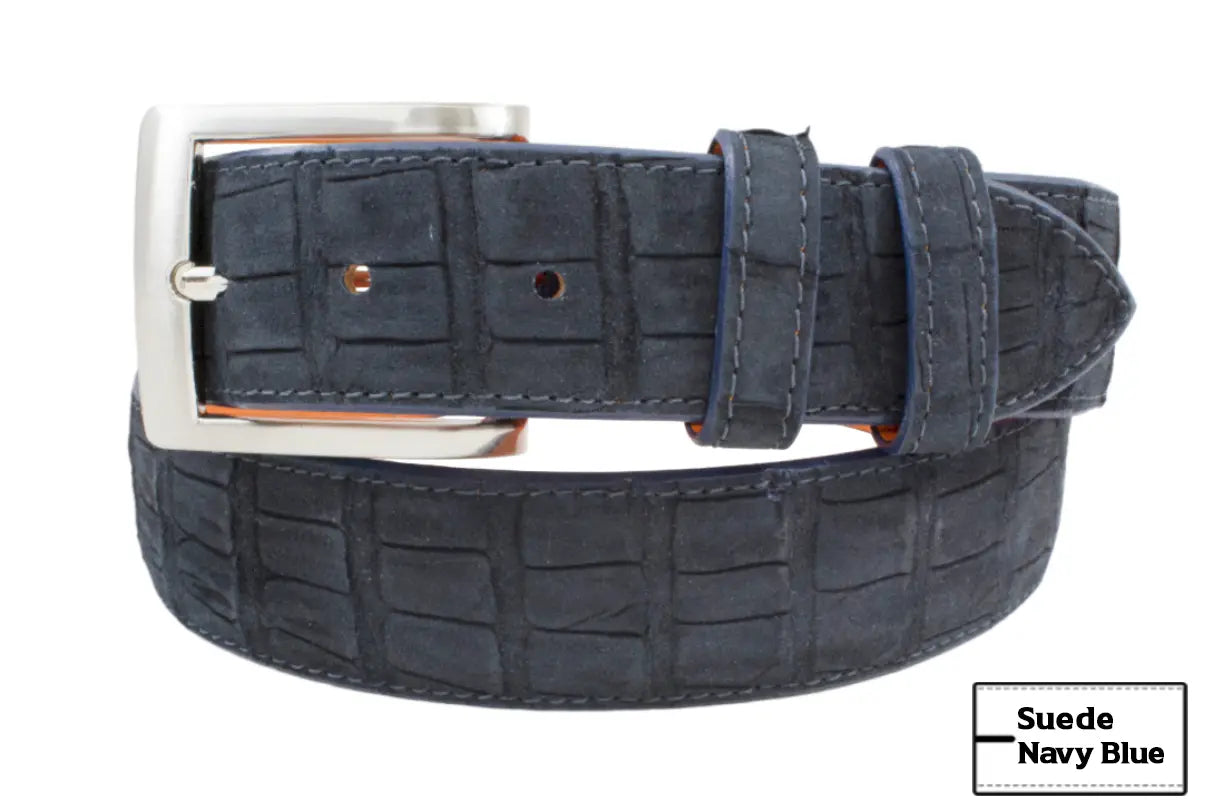 Handmade  AAA ULTRA Suede Navy Blue Alligator Leather Belt