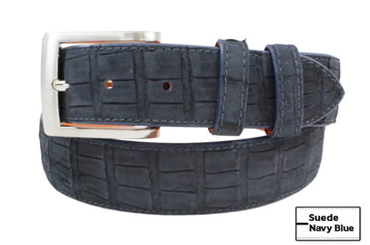 Handmade  AAA ULTRA Suede Navy Blue Alligator Leather Belt