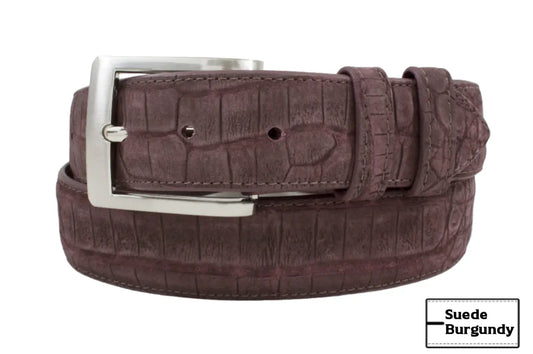 Handmade  AAA ULTRA Suede Burgundy Alligator Leather Belt