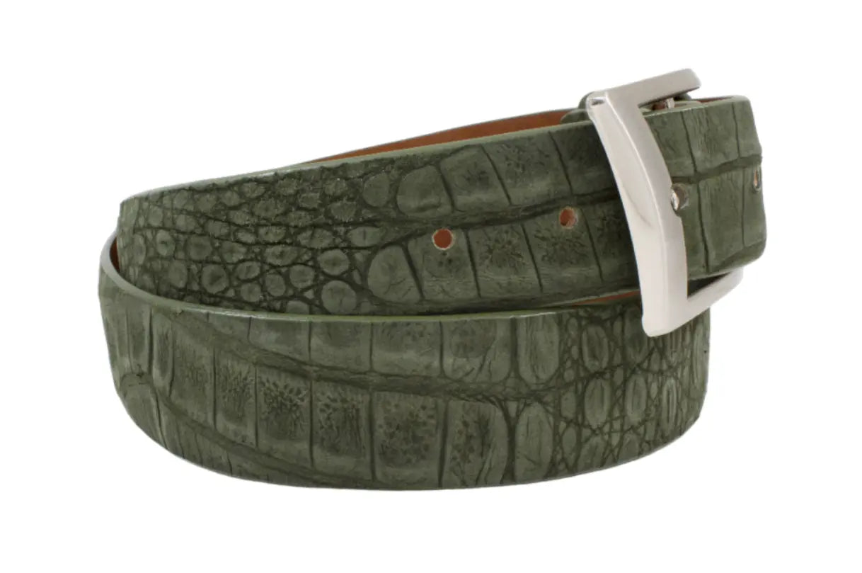 Handmade  AAA ULTRA Suede Olive Green Alligator Leather Belt