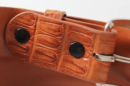 Cognac Alligator Double Tail Leather Belt