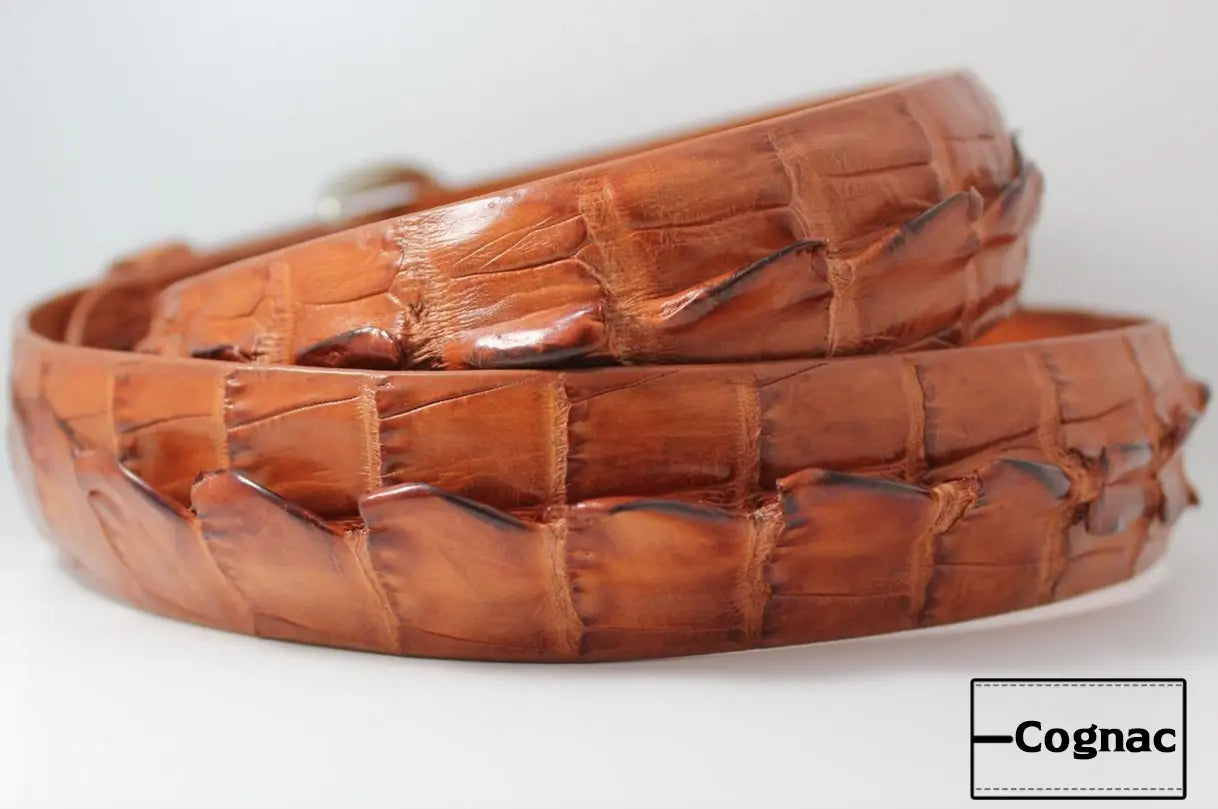 Cognac Alligator Double Tail Leather Belt