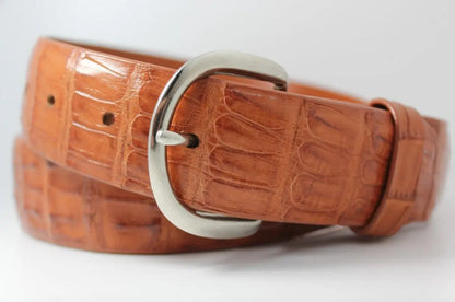 Cognac Alligator Double Tail Leather Belt