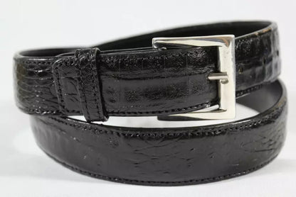 Black Alligator Belt with Sterling Silver Buckle