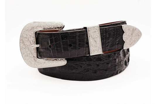 Black Caiman Hornback "The Taylor" Crocodile Leather Belt